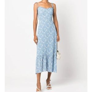 Reformation Enya blue floral midi dress